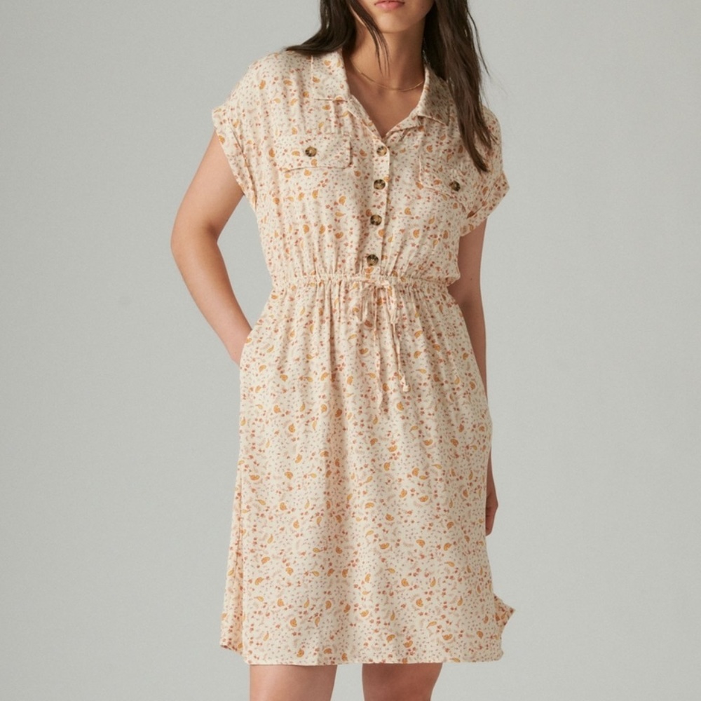 Printed Short Sleeve Shirt Dress